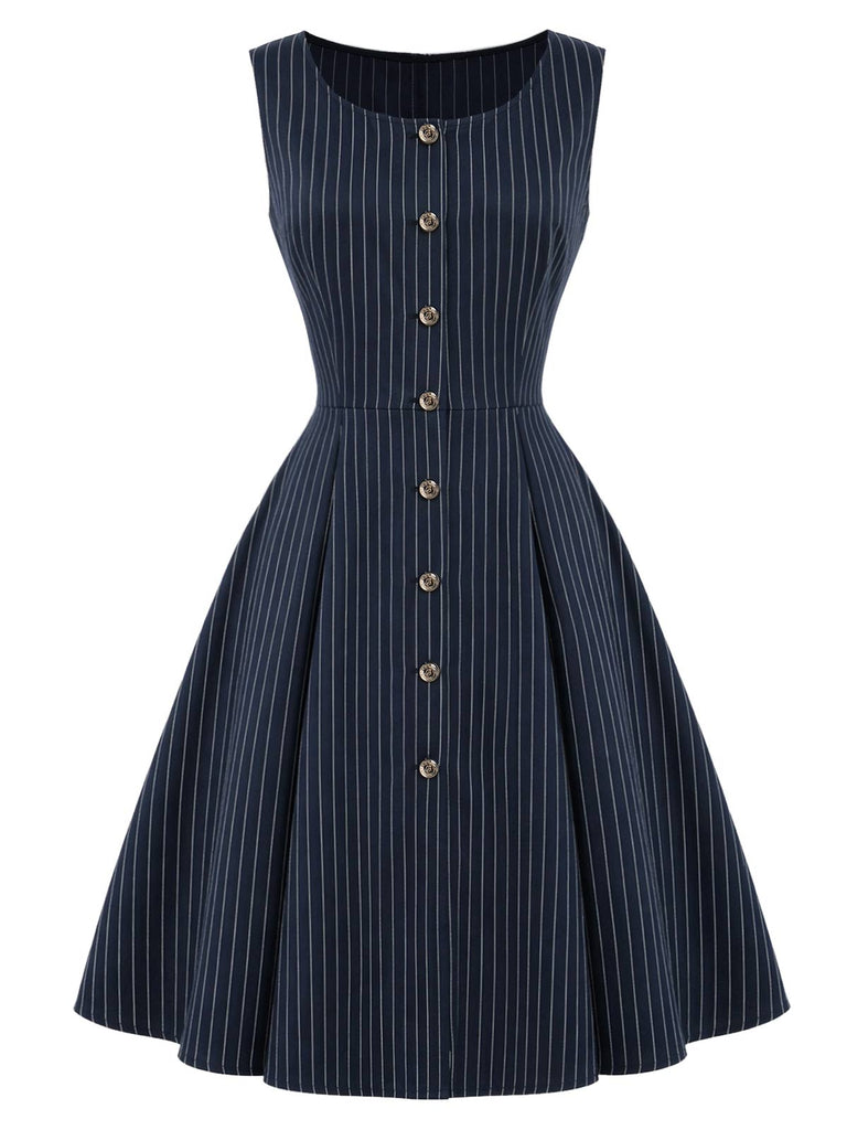 Tiefblaues 50er Kleid mit Nadelstreifen und Capelet