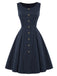 Tiefblaues 50er Kleid mit Nadelstreifen und Capelet