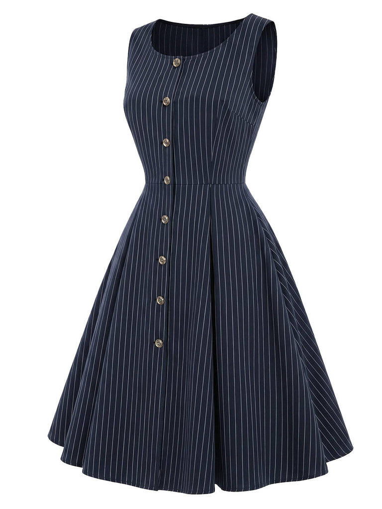 Tiefblaues 50er Kleid mit Nadelstreifen und Capelet