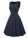 Tiefblaues 50er Kleid mit Nadelstreifen und Capelet