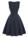 Tiefblaues 50er Kleid mit Nadelstreifen und Capelet