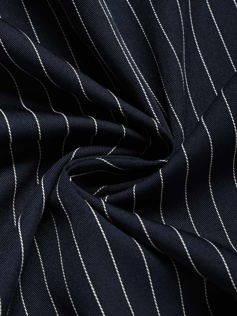 Tiefblaues 50er Kleid mit Nadelstreifen und Capelet