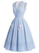 Blaues 50er Ärmelloses Kleid mit Schleife und Tasche