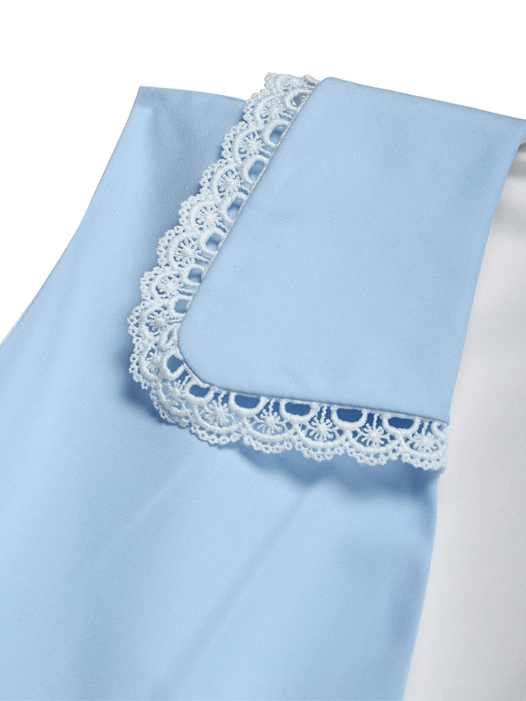 Blaues 50er Ärmelloses Kleid mit Schleife und Tasche