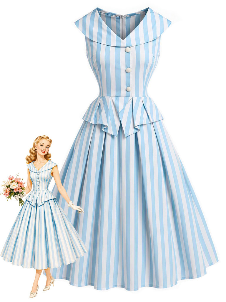 [Vorverkauf] 50er Streifenkleid in Zweiteiler-Optik mit Schalkragen