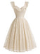 Creme 50er Spitzenkleid mit Herzausschnitt und Rüschen