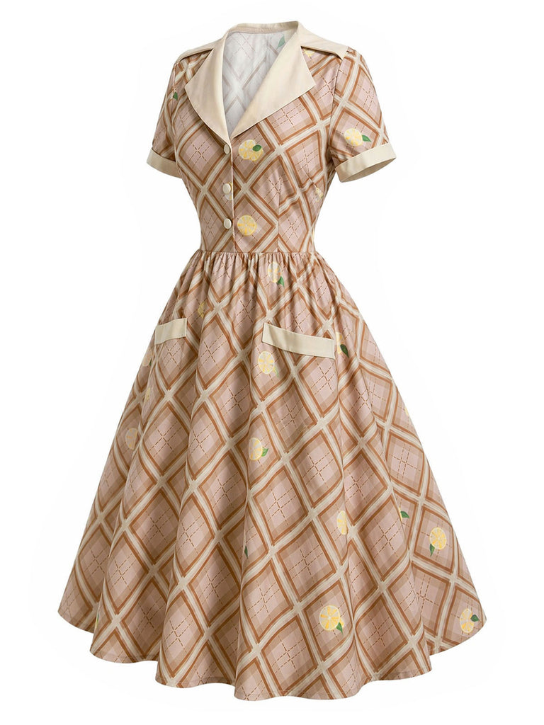 40er Kleid mit Karo und Reverskragen