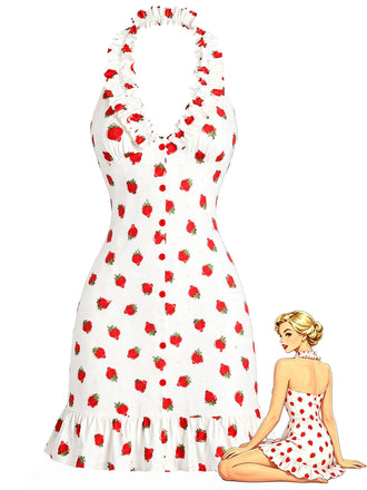 Rotes 30er Kleid mit Neckholder und Rüschen
