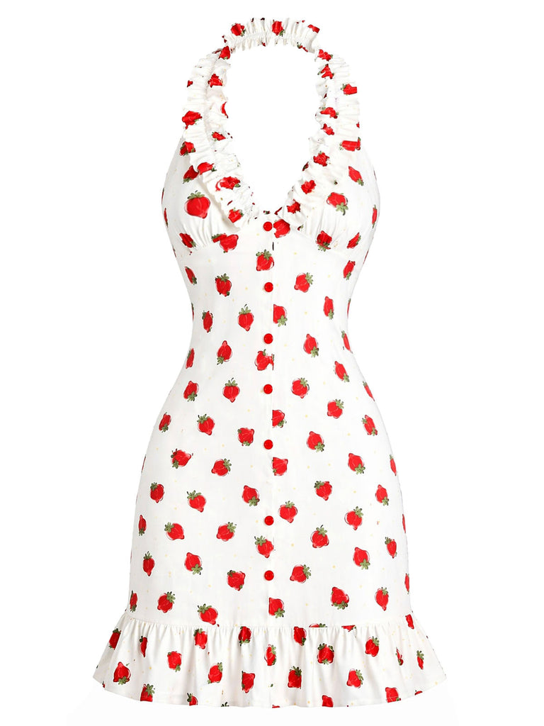 Rotes 30er Kleid mit Neckholder und Rüschen