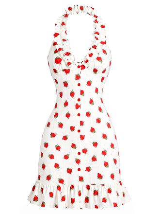 Rotes 30er Kleid mit Neckholder und Rüschen