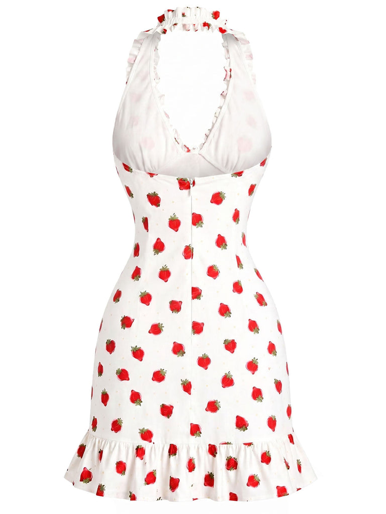 Rotes 30er Kleid mit Neckholder und Rüschen