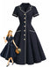 Blaues 50er Kleid mit Reverskragen und Kerbe