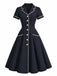 Blaues 50er Kleid mit Reverskragen und Kerbe