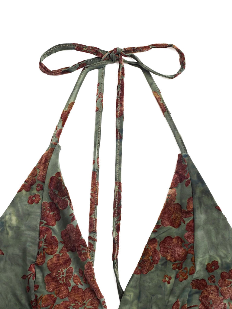 Dunkelgrünes 70er Neckholder-Set mit Meerjungfrauenrock