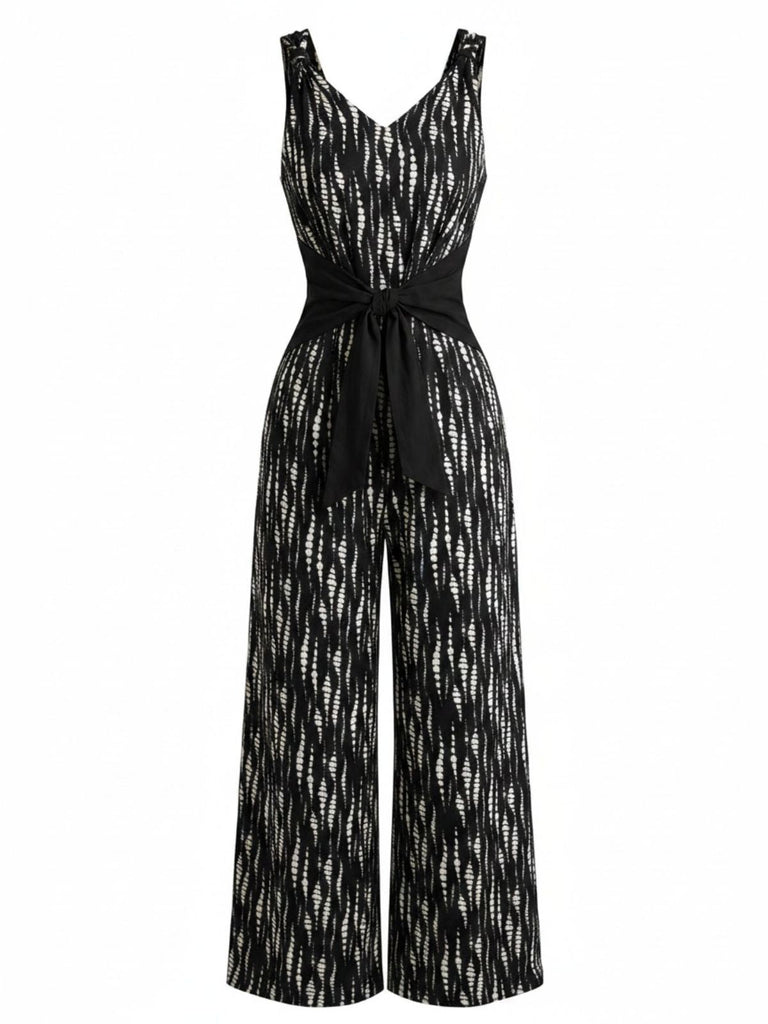60er Jumpsuit mit Polka-Dots und V-Ausschnitt