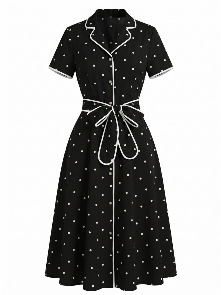 40er Kleid mit Polka-Dots und Eingekerbt