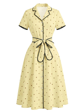 40er Kleid mit Polka-Dots und Eingekerbt