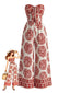 Roter 70er Boho trägerloser Jumpsuit mit Blumen-Print
