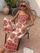 Roter 70er Trägerloser Jumpsuit mit Blumen-Print und Breit