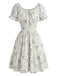 1950s Floral Square Neck Ruffle Dress