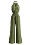70er Neckholder-Jumpsuit mit Smock-Taille und weitem Bein