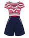 Roter 50er Sailor Maritim Romper mit Vorderbindung und Streifen