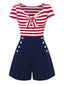 [Vorverkauf] Roter 50er Sailor Maritim Romper mit Vorderbindung und Streifen