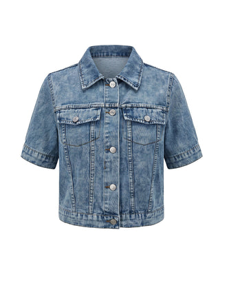 Blaue 50er Jeans-Jacke mit Reverskragen und Knopf