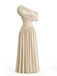 70er One-Shoulder Kleid mit Wickelausschnitt und Raffung