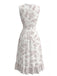 Weißes 70er Kleid mit V-Ausschnitt und Print
