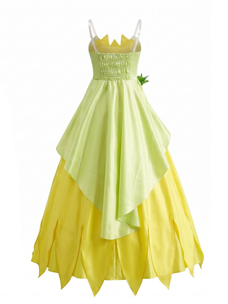 Grünes 30er Feenkleid mit Blättern und Lagen