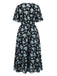 [Übergröße] Schwarzes & Blaues 60er Swingkleid mit Blumen und Kurzarm
