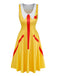 Gelbes 70er Clownkleid mit Pommes-Tasche
