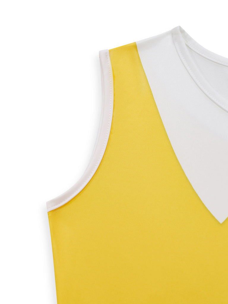 Gelbes 70er Clownkleid mit Pommes-Tasche