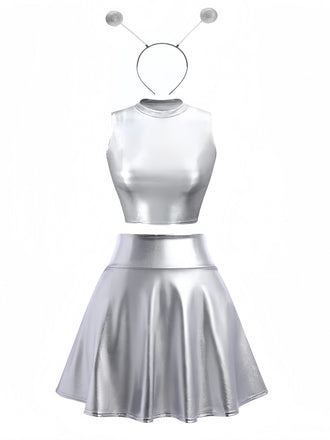 70er 2PCS Metallic Top & Rock Set mit Antennen-Haarreif