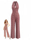 Brauner 70er Jumpsuit mit Hippie-Print und Neckholder