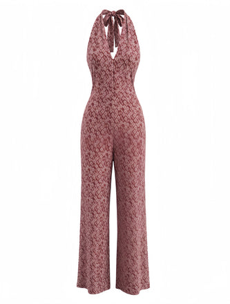 Brown 1970s Floral V Neck Jumpsuit 2