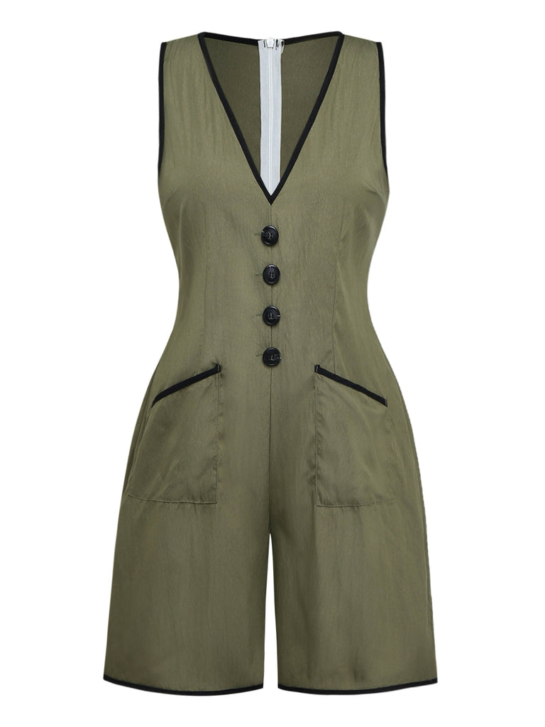 Green 1940s V Neck Vintage Jumpsuit 3
