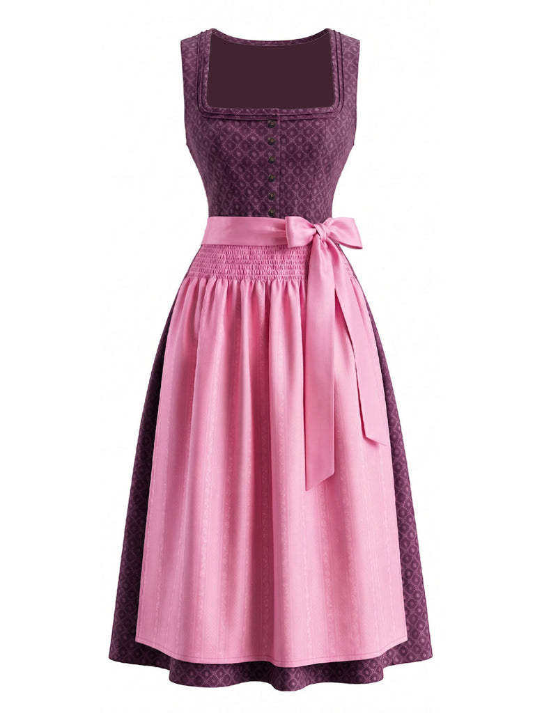 Rosa 50er Kleid mit Eckiger Ausschnitt und Blumen