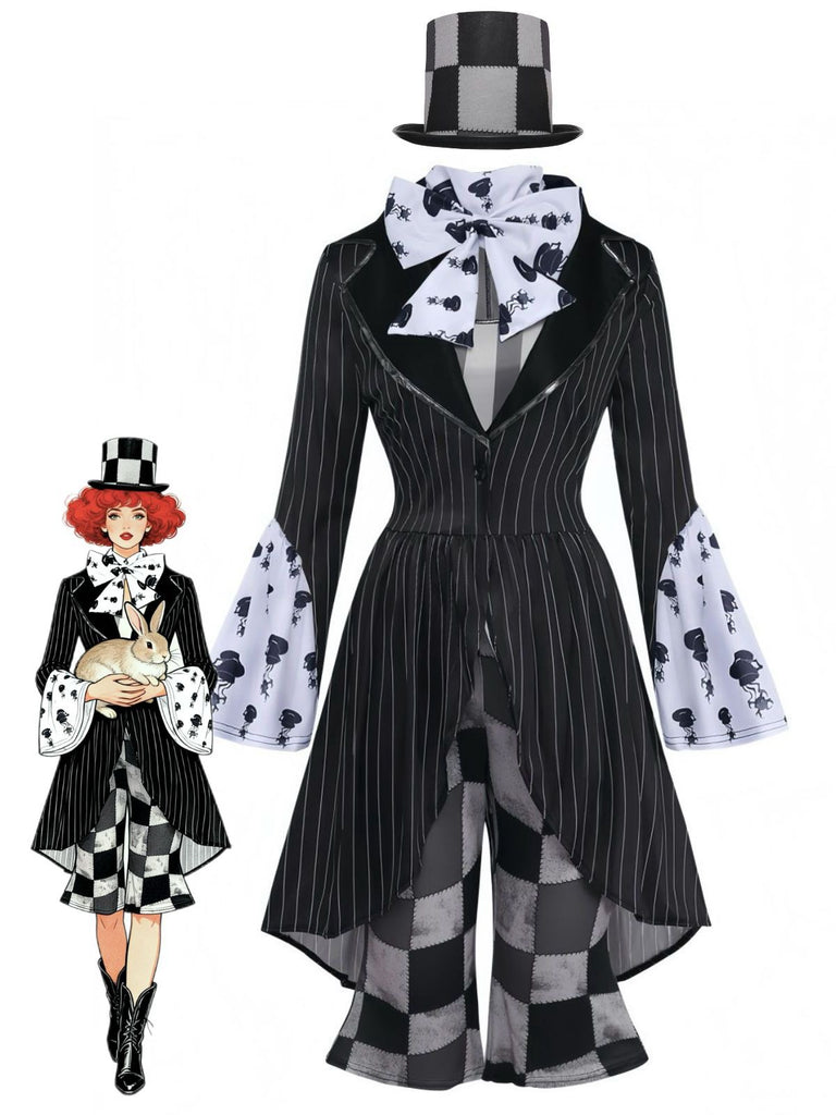 60er Gothic-Halloween-Kostüm-Set im Mad-Hatter-Look