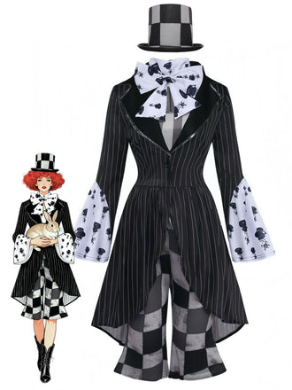 60er Gothic-Halloween-Kostüm-Set im Mad-Hatter-Look