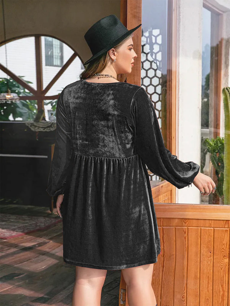 50er Kleid mit V-Ausschnitt und Ballonärmel