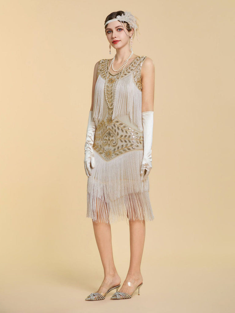 20er Shiftkleid mit Pailletten und Fransen