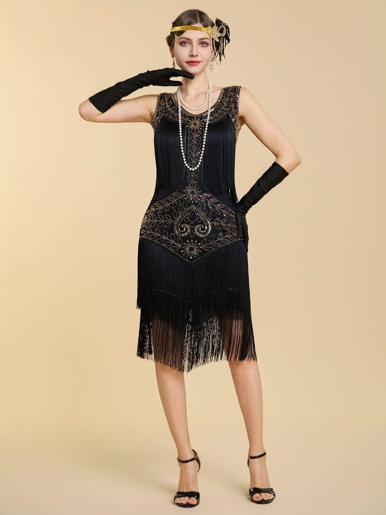 20er Shiftkleid mit Pailletten und Fransen