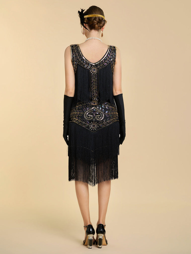 20er Shiftkleid mit Pailletten und Fransen