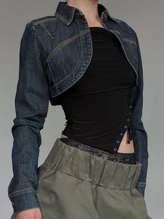 Blaue 50er Jeans-Jacke mit Reverskragen