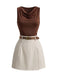 Braunes 60er Top & Wickelshorts Set mit Wasserfallausschnitt