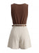Braunes 60er Top & Wickelshorts Set mit Wasserfallausschnitt