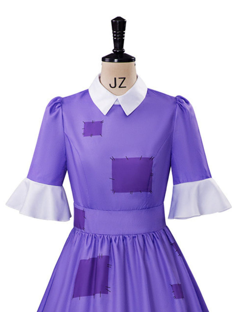 Lila 50er Halloween Kleid mit Peter-Pan-Kragen und Patchwork