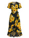 Schwarzes 40er Wickel-Midikleid mit Sonnenblumen